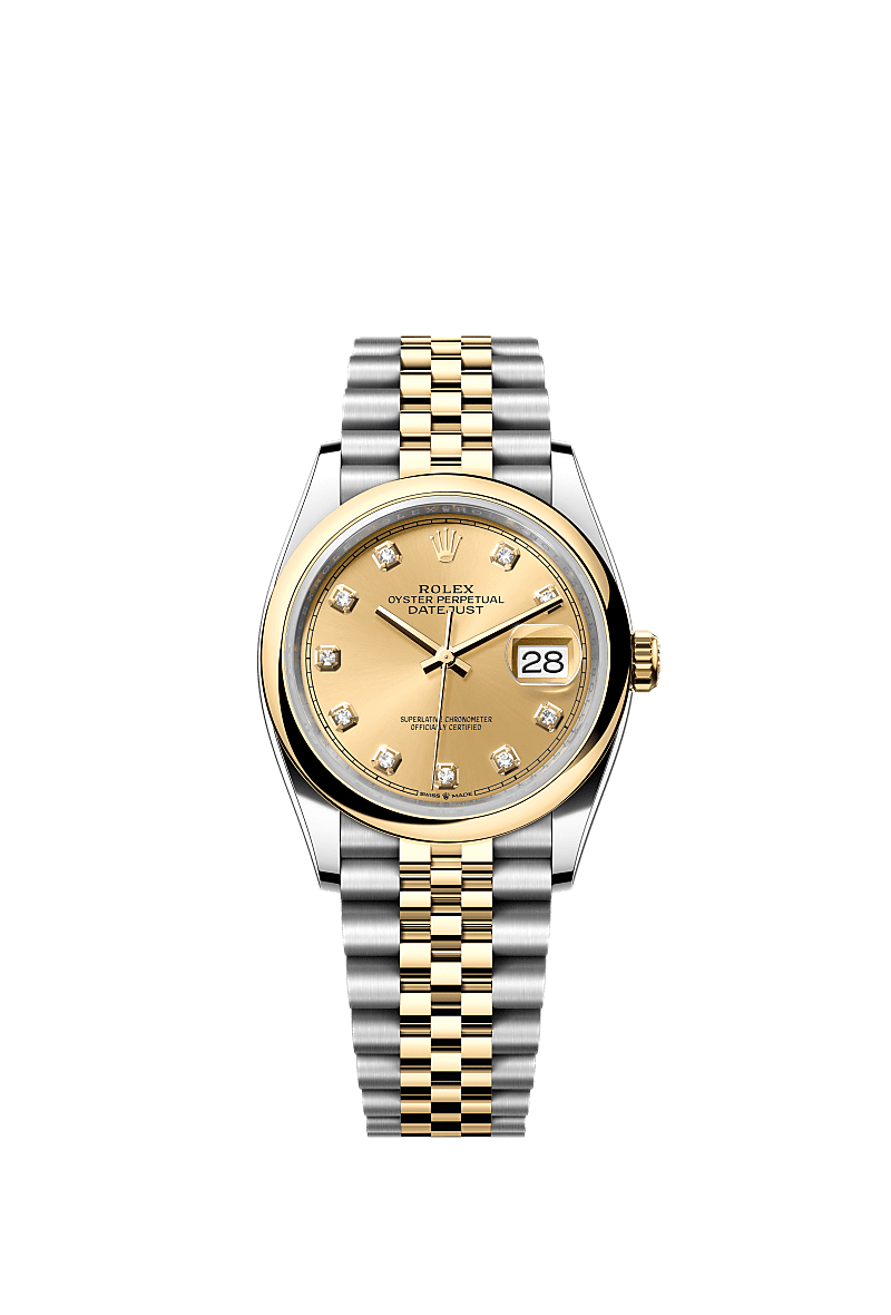 Rolex Two-Tone (YG/SS) Datejust - 36mm - Champagne-colour Diamond Dial - Jubilee