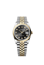 Rolex Two-Tone (YG/SS) Datejust - 36mm - Bright black Diamond Dial - Jubilee