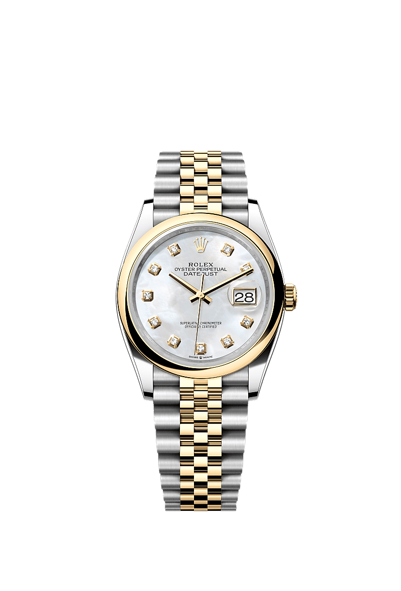Rolex Two-Tone (YG/SS) Datejust - 36mm - White mother-of-pearl Diamond Dial - Jubilee