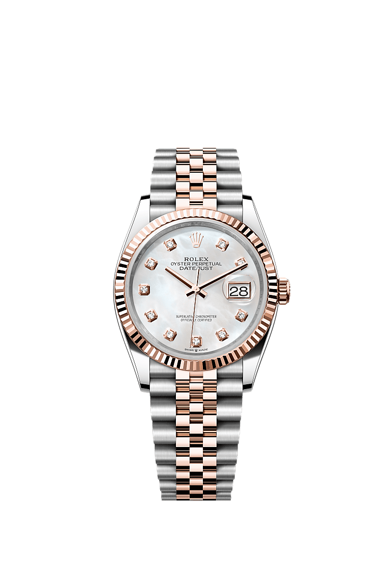 Rolex Two-Tone (RG/SS) Datejust - 36mm - White mother-of-pearl Diamond Dial - Jubilee