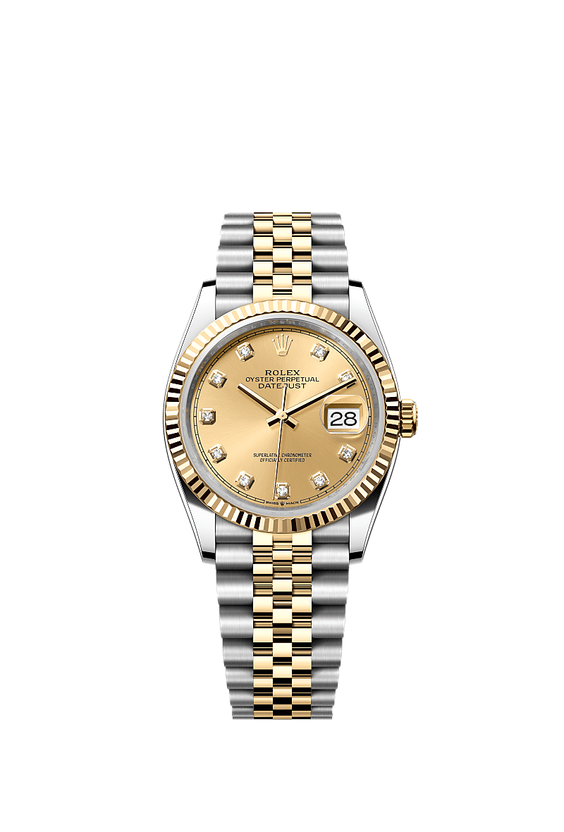 Rolex Two-Tone (YG/SS) Datejust - 36mm - Champagne-colour Diamond Dial - Jubilee