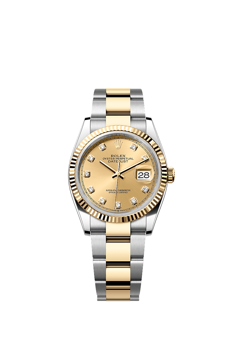 Rolex Two-Tone (YG/SS) Datejust - 36mm - Champagne-colour Diamond Dial - Oyster