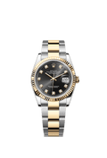 Rolex Two-Tone (YG/SS) Datejust - 36mm - Bright black Diamond Dial - Oyster