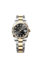 Rolex Two-Tone (YG/SS) Datejust - 36mm - Bright black Diamond Dial - Oyster
