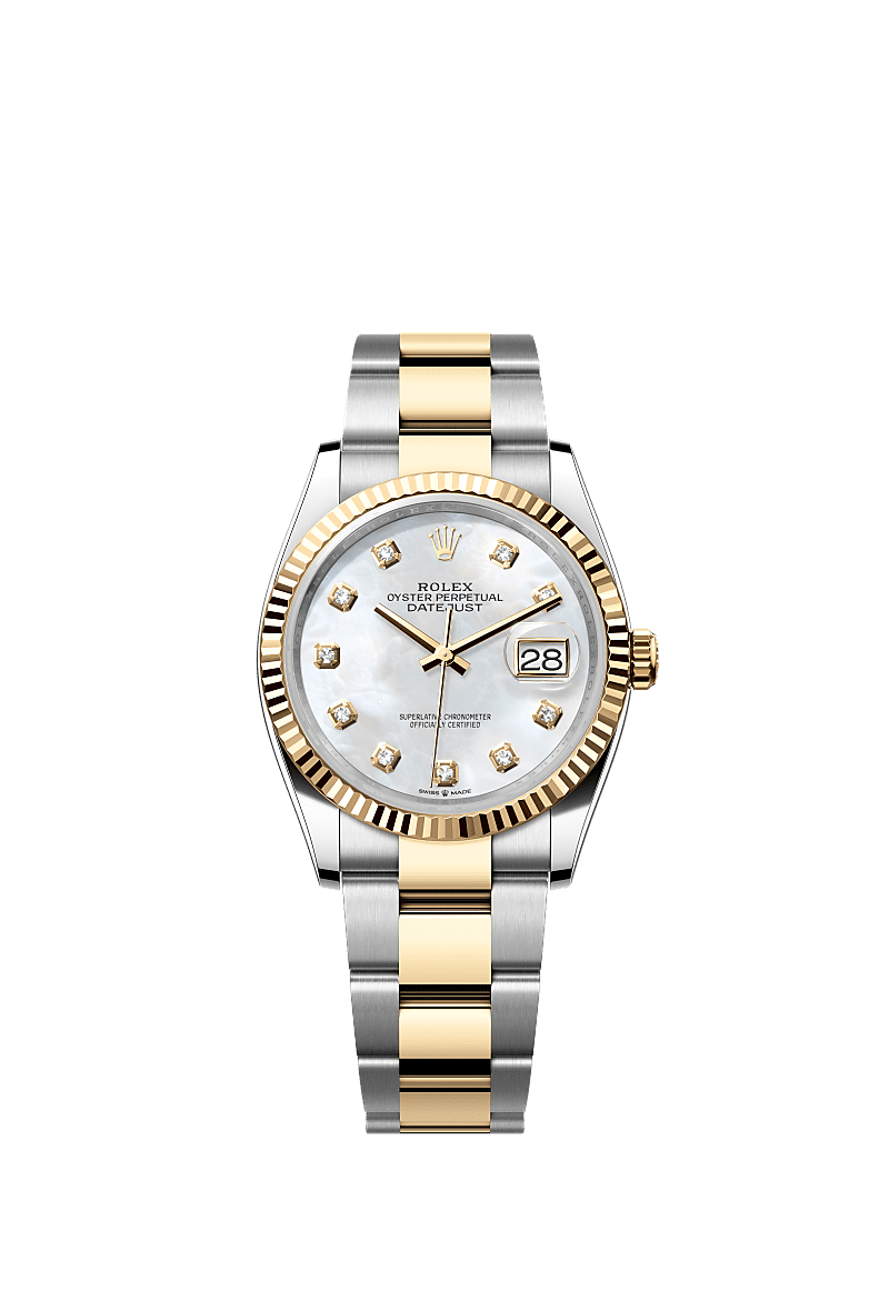 Rolex Two-Tone (YG/SS) Datejust - 36mm - White mother-of-pearl Diamond Dial - Oyster