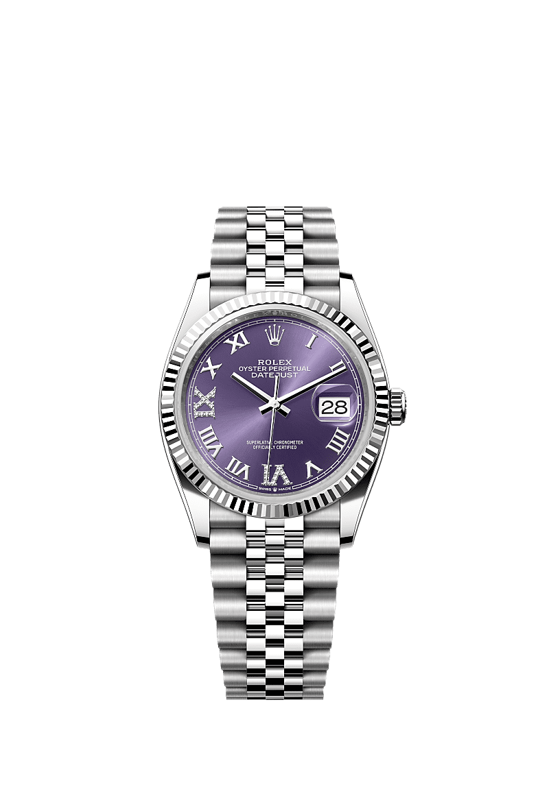 Rolex Stainless Steel Datejust - 36mm - Aubergine Diamond Dial - Jubilee