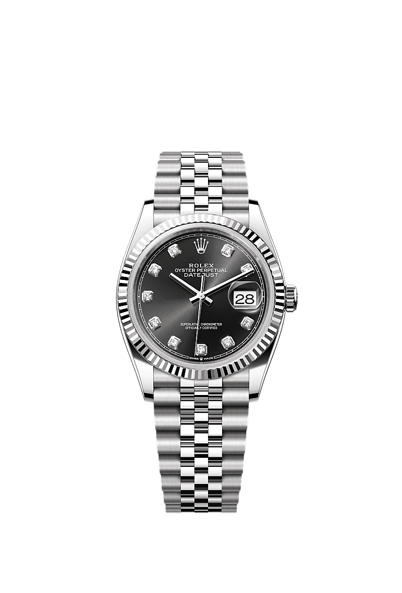 Rolex Stainless Steel Datejust - 36mm - Bright black Diamond Dial - Jubilee