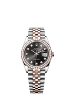 Rolex Two-Tone (RG/SS) Datejust - 36mm - Bright black Diamond Dial - Jubilee
