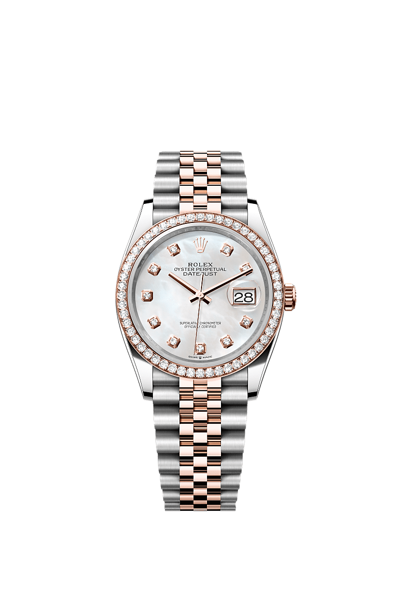 Rolex Two-Tone (RG/SS) Datejust - 36mm - White mother-of-pearl Diamond Dial - Jubilee