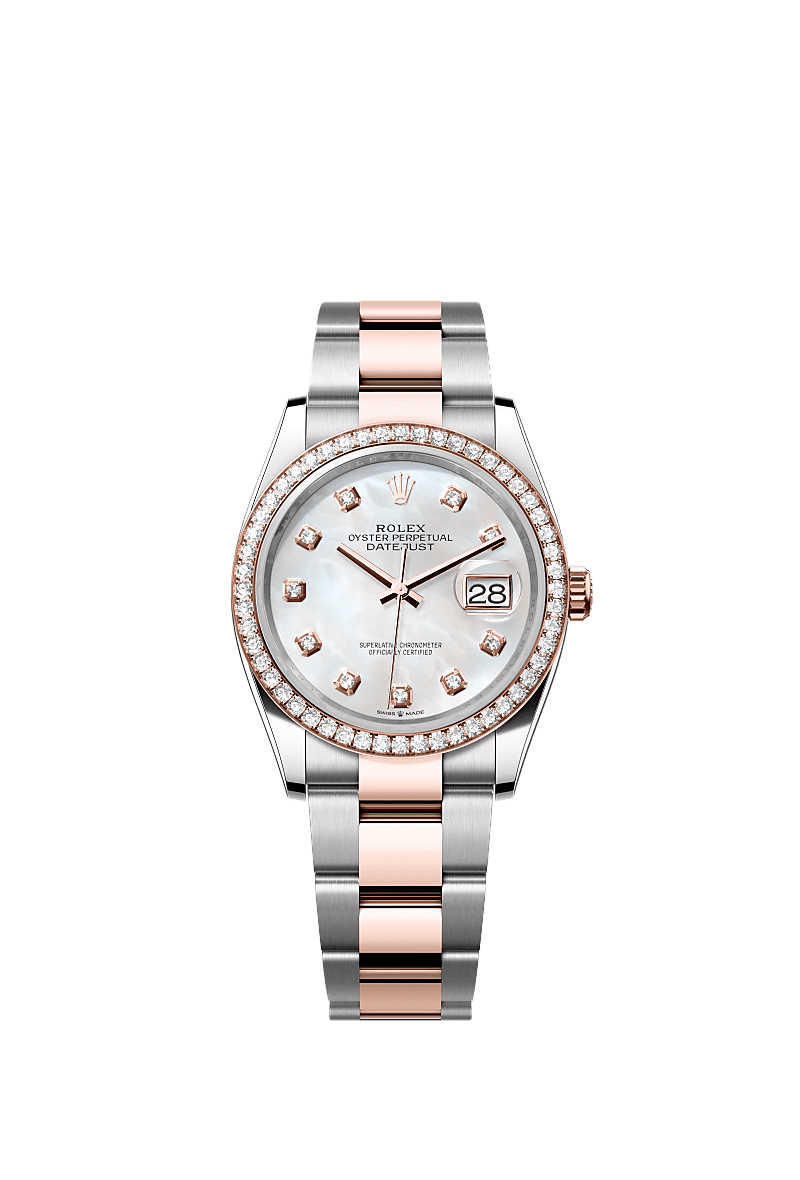 Rolex Two-Tone (RG/SS) Datejust - 36mm - White mother-of-pearl Diamond Dial - Oyster