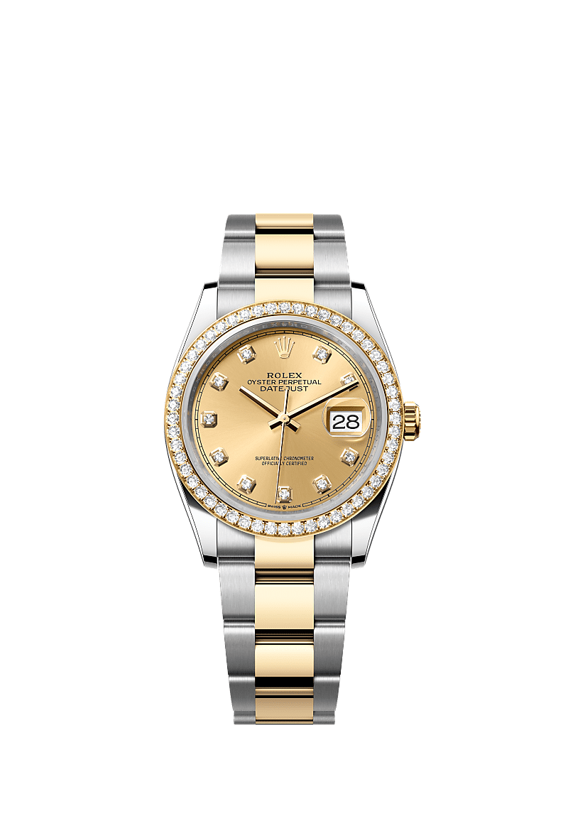 Rolex Two-Tone (YG/SS) Datejust - 36mm - Champagne-colour Diamond Dial - Oyster