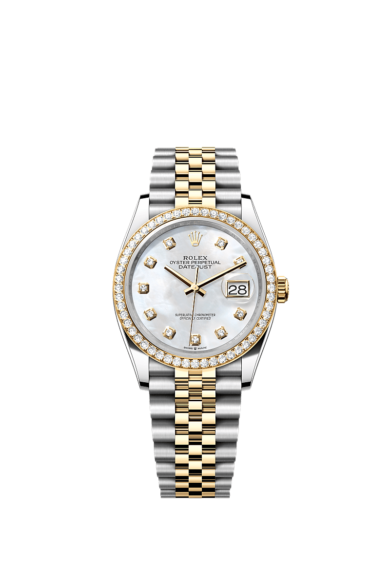 Rolex Two-Tone (YG/SS) Datejust - 36mm - White mother-of-pearl Diamond Dial - Jubilee