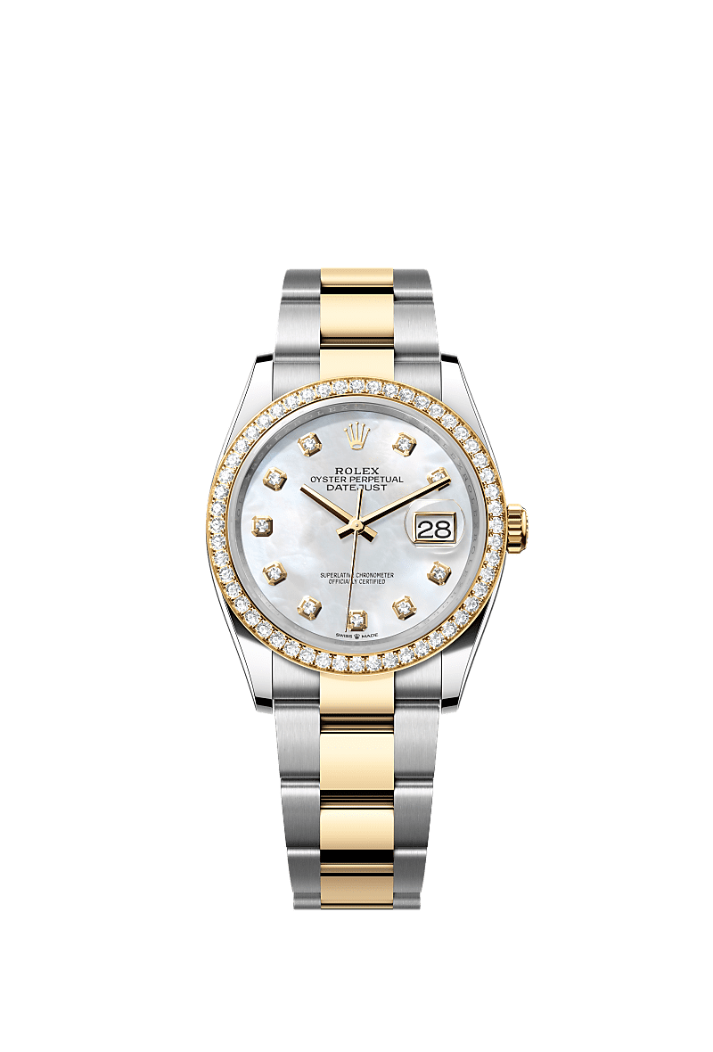 Rolex Two-Tone (YG/SS) Datejust - 36mm - White mother-of-pearl Diamond Dial - Oyster