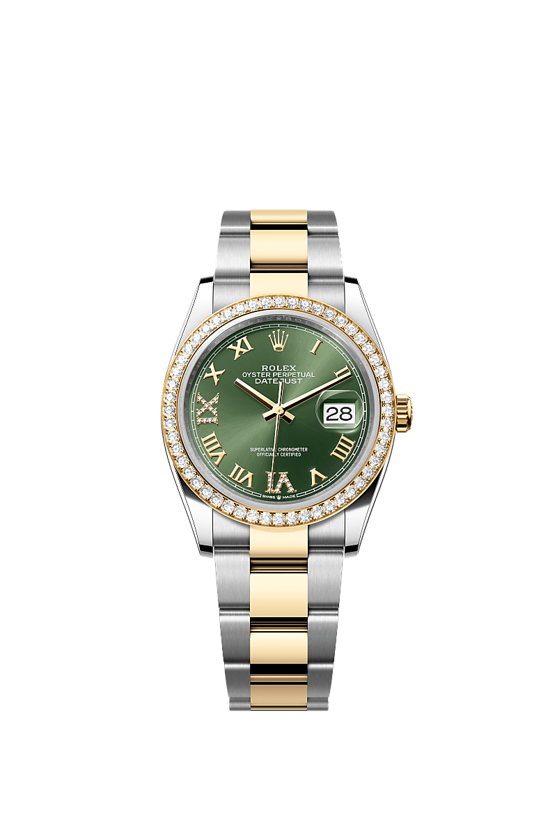 Rolex Two-Tone (YG/SS) Datejust - 36mm - Olive green Diamond Dial - Oyster