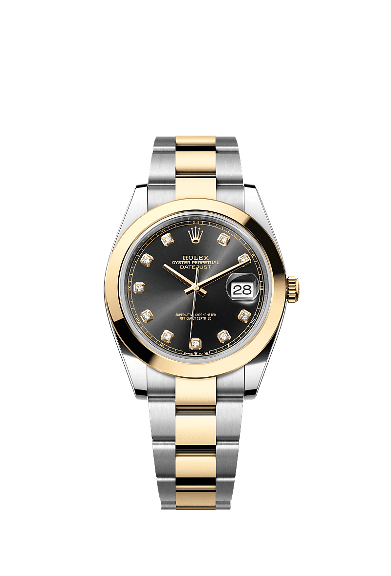 Rolex Two-Tone (YG/SS) Datejust - 41mm - Bright black Diamond Dial - Oyster