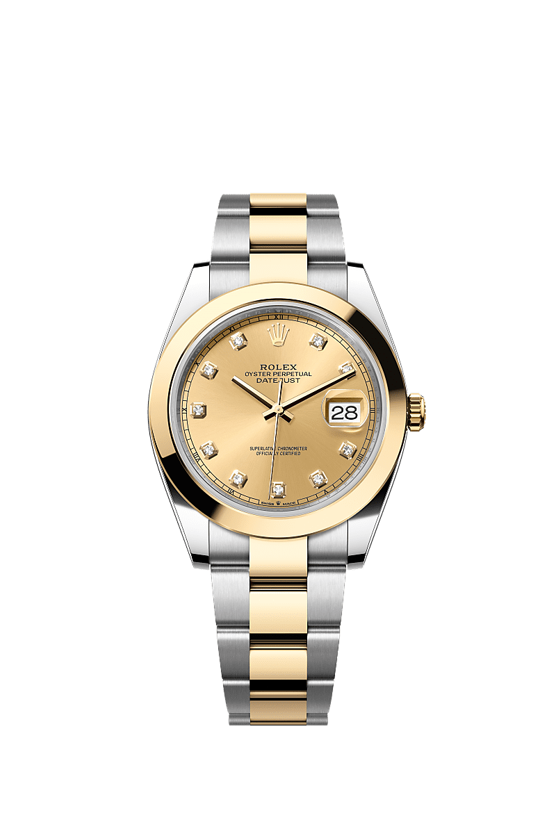 Rolex Two-Tone (YG/SS) Datejust - 41mm - Champagne-colour Diamond Dial - Oyster