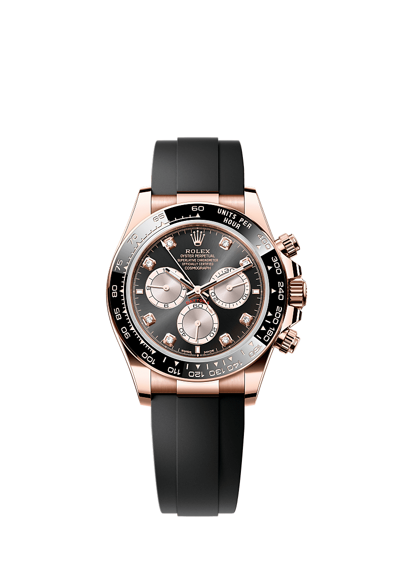 Rolex Rose Gold Daytona - 40mm - Bright black and Sundust Diamond Dial - Oysterflex