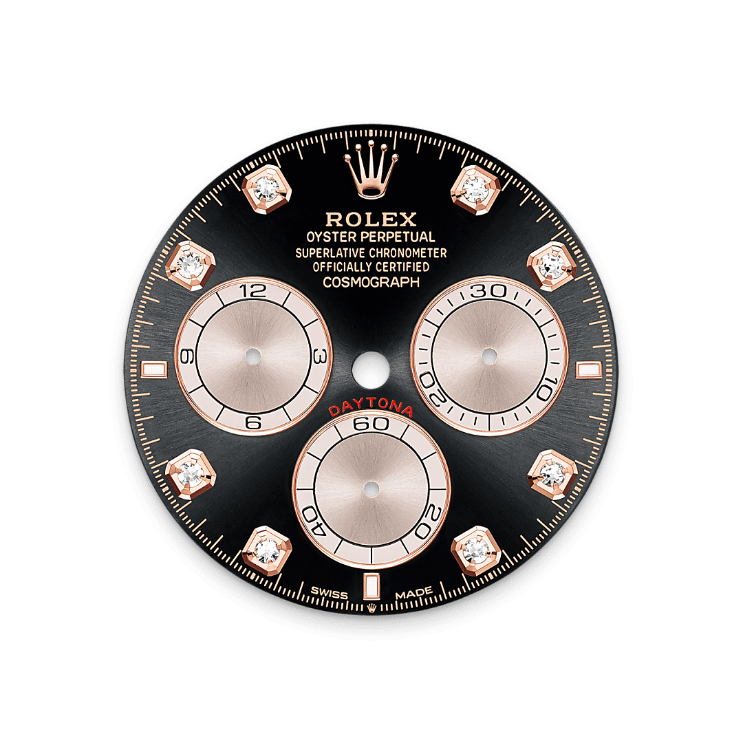 Rolex Rose Gold Daytona - 40mm - Bright black and Sundust Diamond Dial - Oysterflex