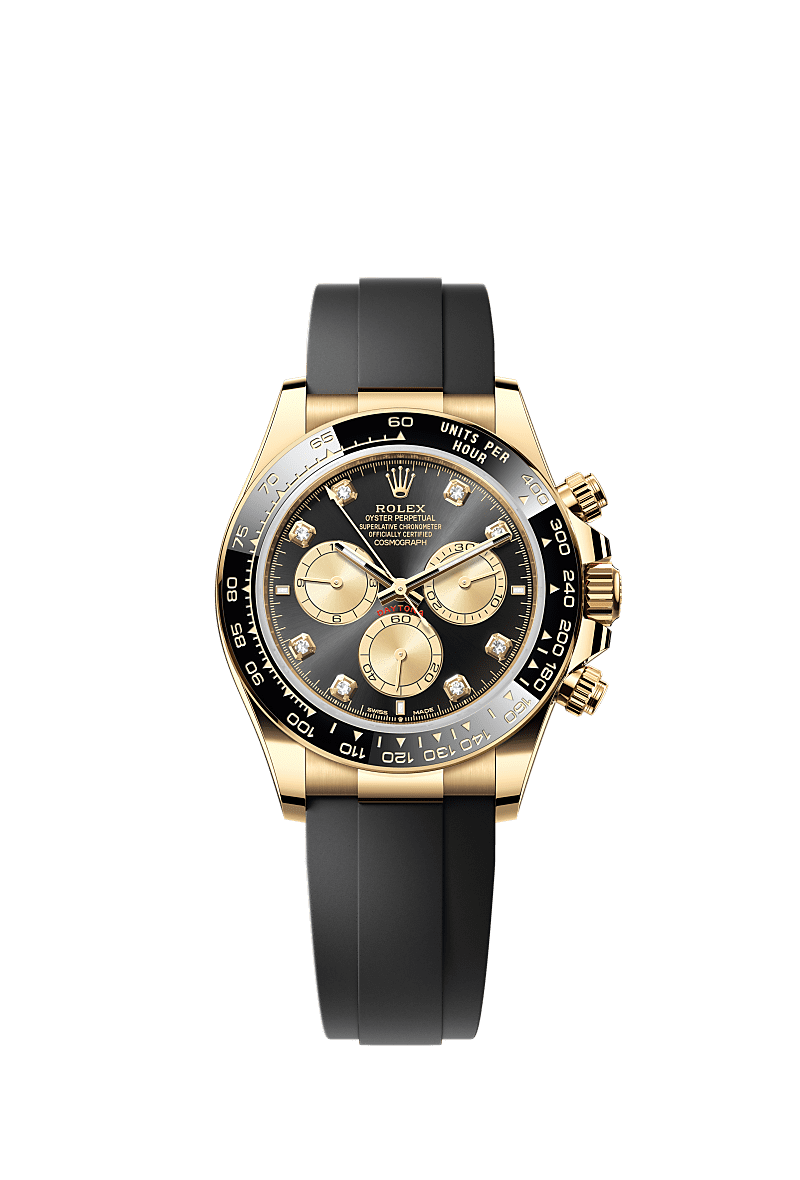 Rolex Yellow Gold Daytona - 40mm - Bright black and golden Diamond Dial - Oysterflex