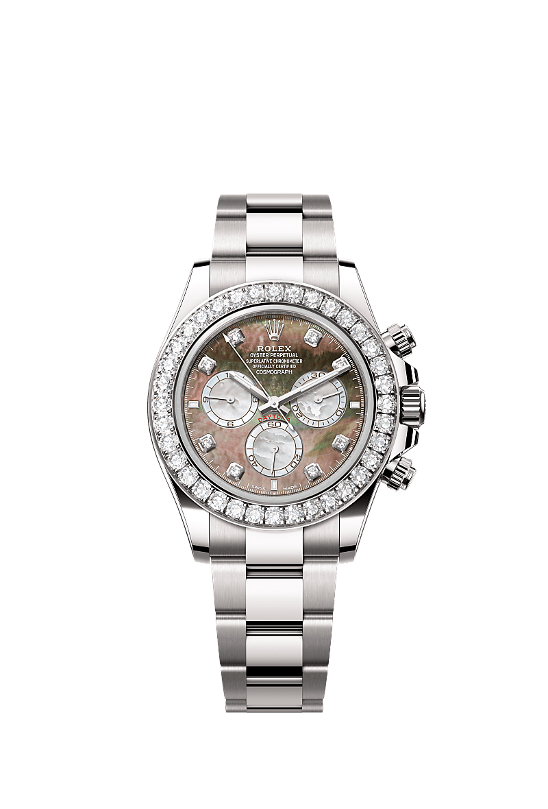 Rolex White Gold Daytona - 40mm - Black and white mother-of-pearl Diamond Dial