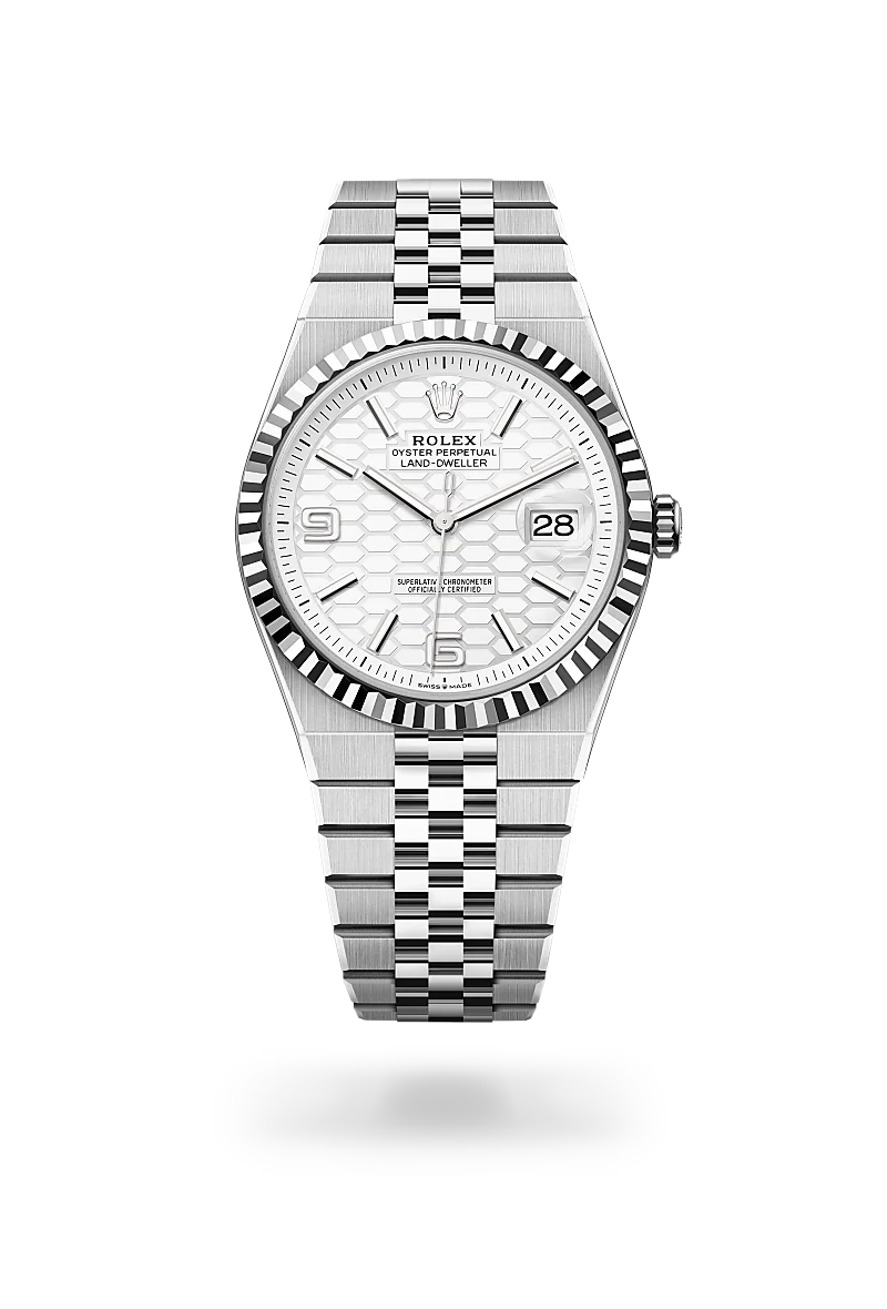 Rolex Land-Dweller 40 127334-0001, Oystersteel and white gold, Intense white honeycomb dial