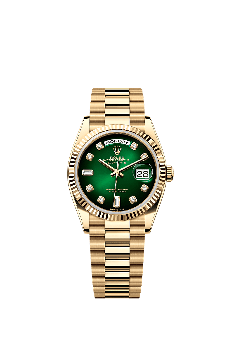 Rolex Yellow Gold Day-Date - 36mm - Green ombré Diamond Dial - President