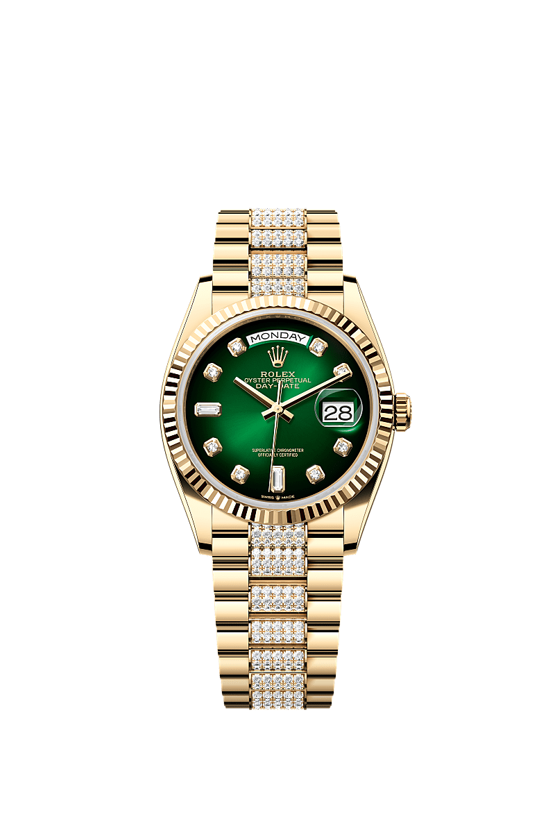 Rolex Yellow Gold Day-Date - 36mm - Green ombré Diamond Dial - President