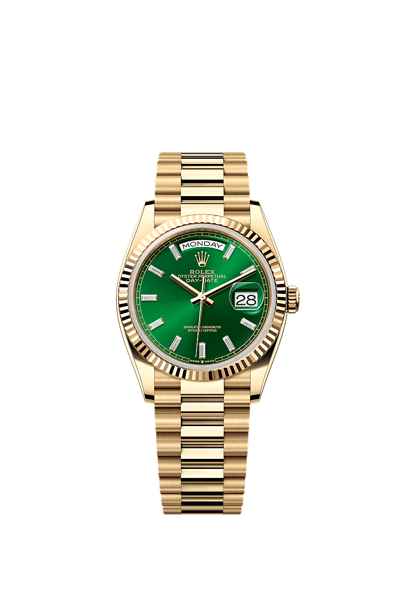 Rolex Yellow Gold Day-Date - 36mm - Bright green Diamond Dial - President