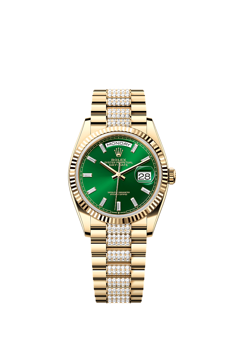 Rolex Yellow Gold Day-Date - 36mm - Bright green Diamond Dial - President