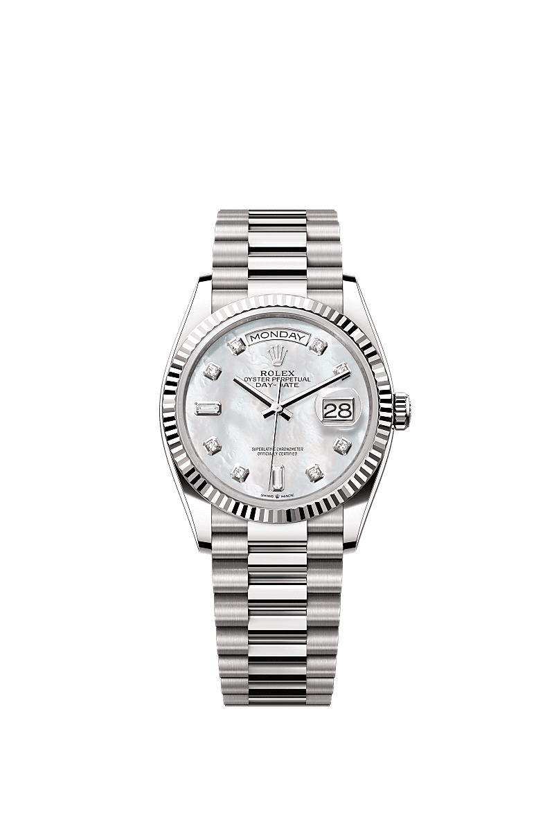 Rolex White Gold Day-Date - 36mm - White mother-of-pearl Diamond Dial - President