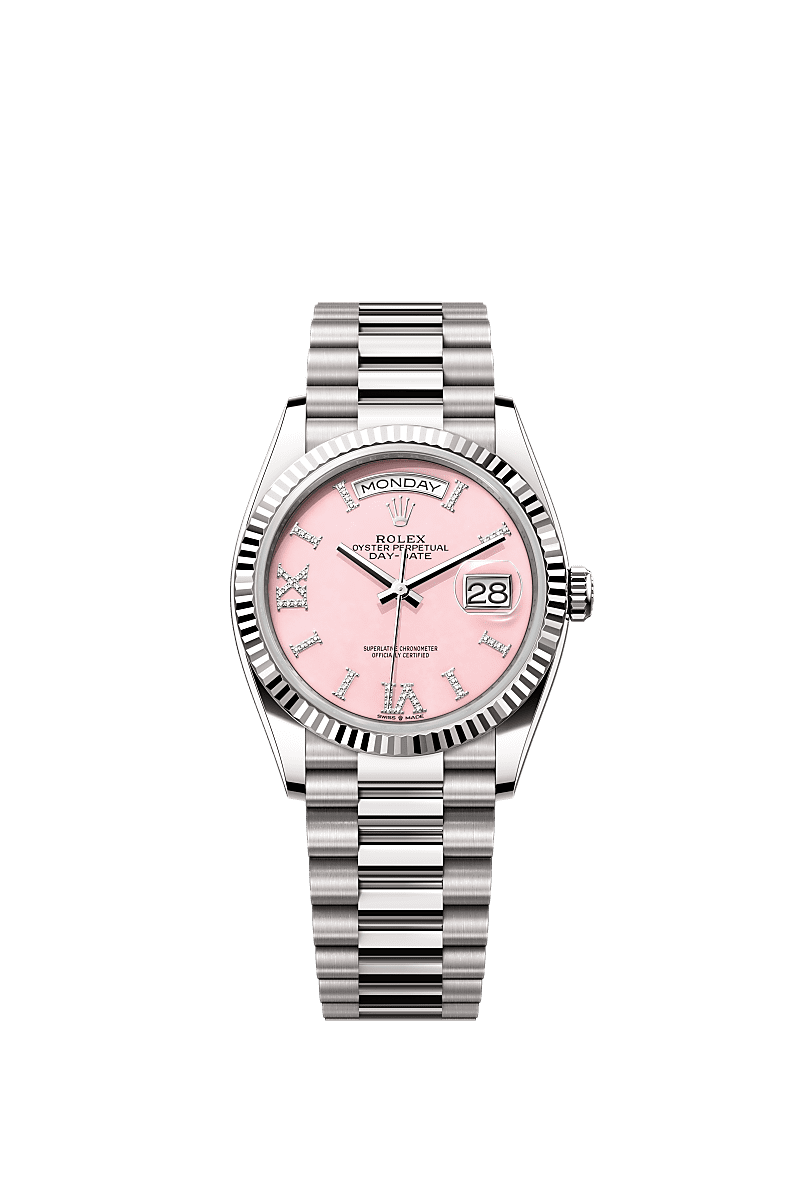 Rolex White Gold Day-Date - 36mm - Pink opal Diamond Dial - President