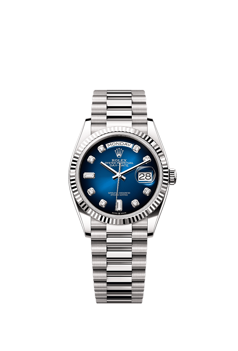 Rolex White Gold Day-Date - 36mm - Blue ombré Diamond Dial - President