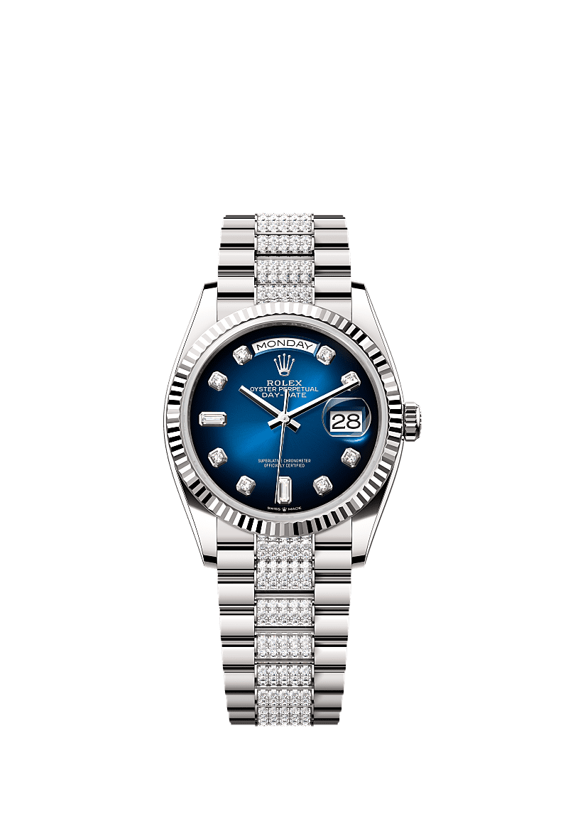 Rolex White Gold Day-Date - 36mm - Blue ombré Diamond Dial - President