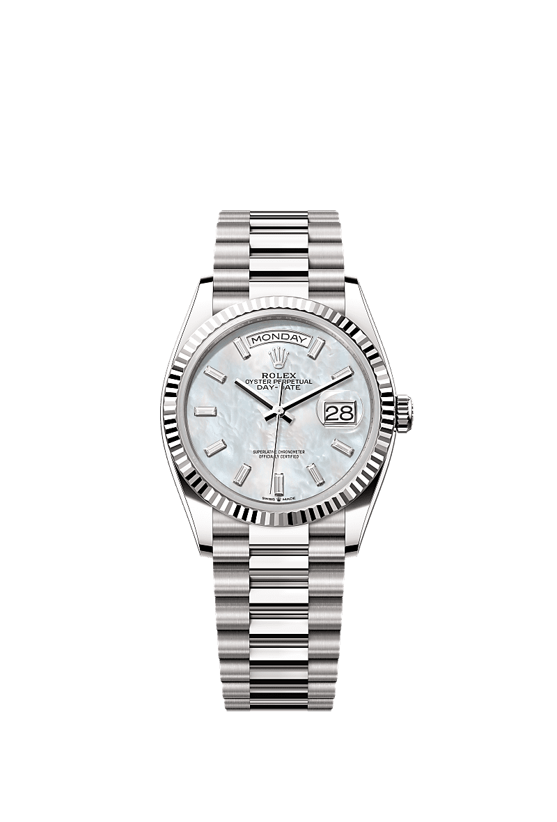 Rolex White Gold Day-Date - 36mm - White mother-of-pearl Diamond Dial - President