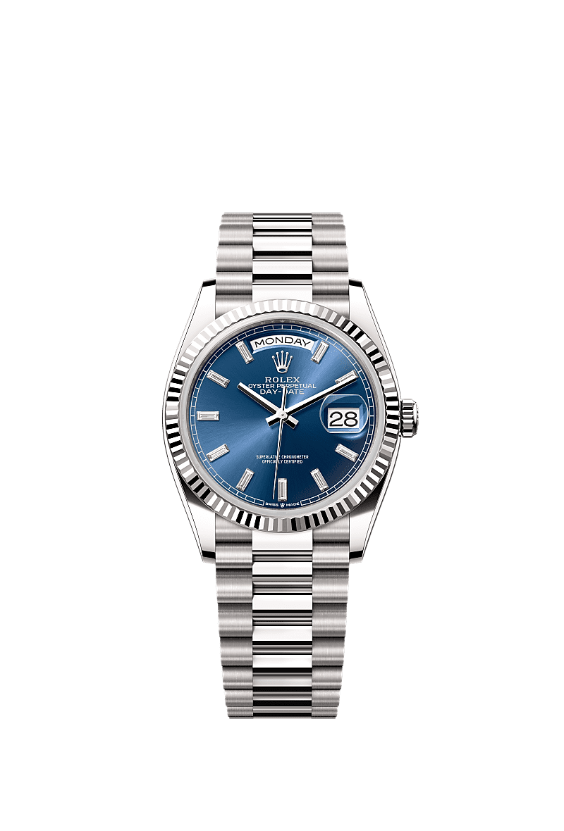 Rolex White Gold Day-Date - 36mm - Bright blue Diamond Dial - President