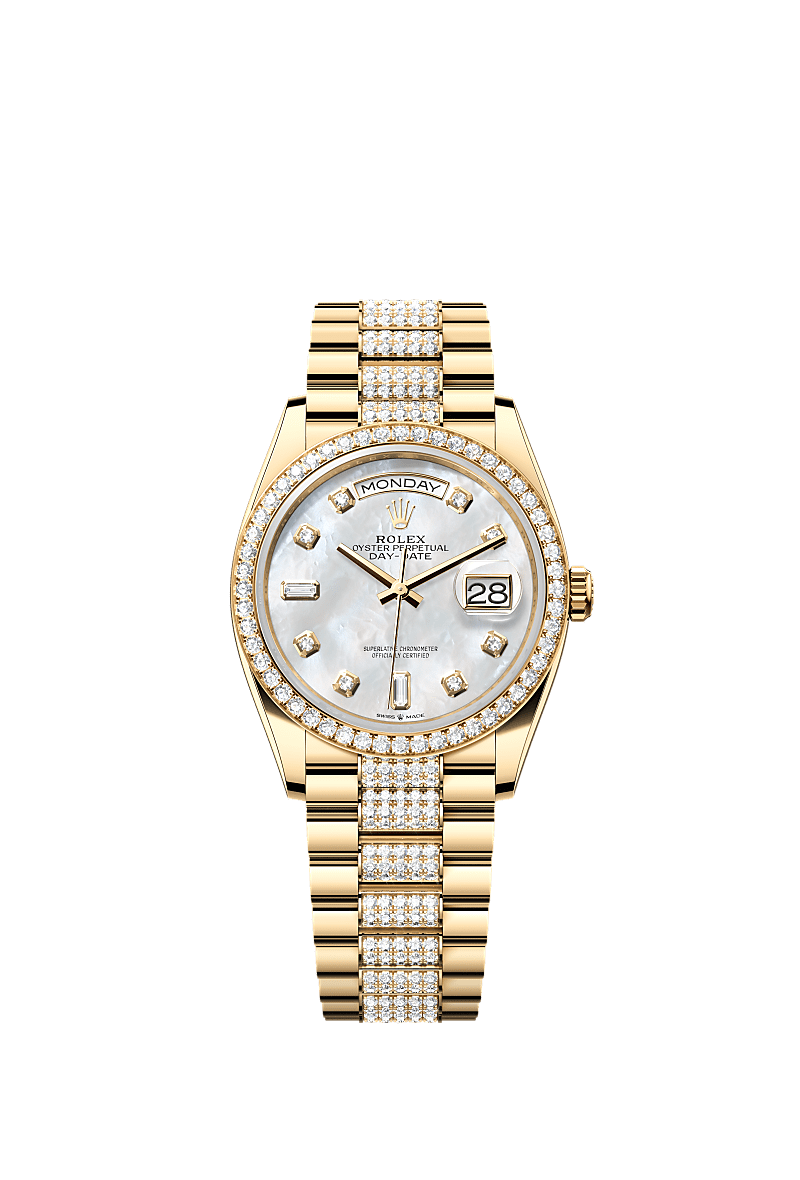 Rolex Yellow Gold Day-Date - 36mm - White mother-of-pearl Diamond Dial - President