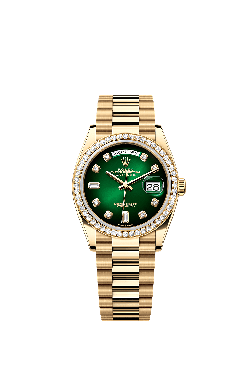 Rolex Yellow Gold Day-Date - 36mm - Green ombré Diamond Dial - President