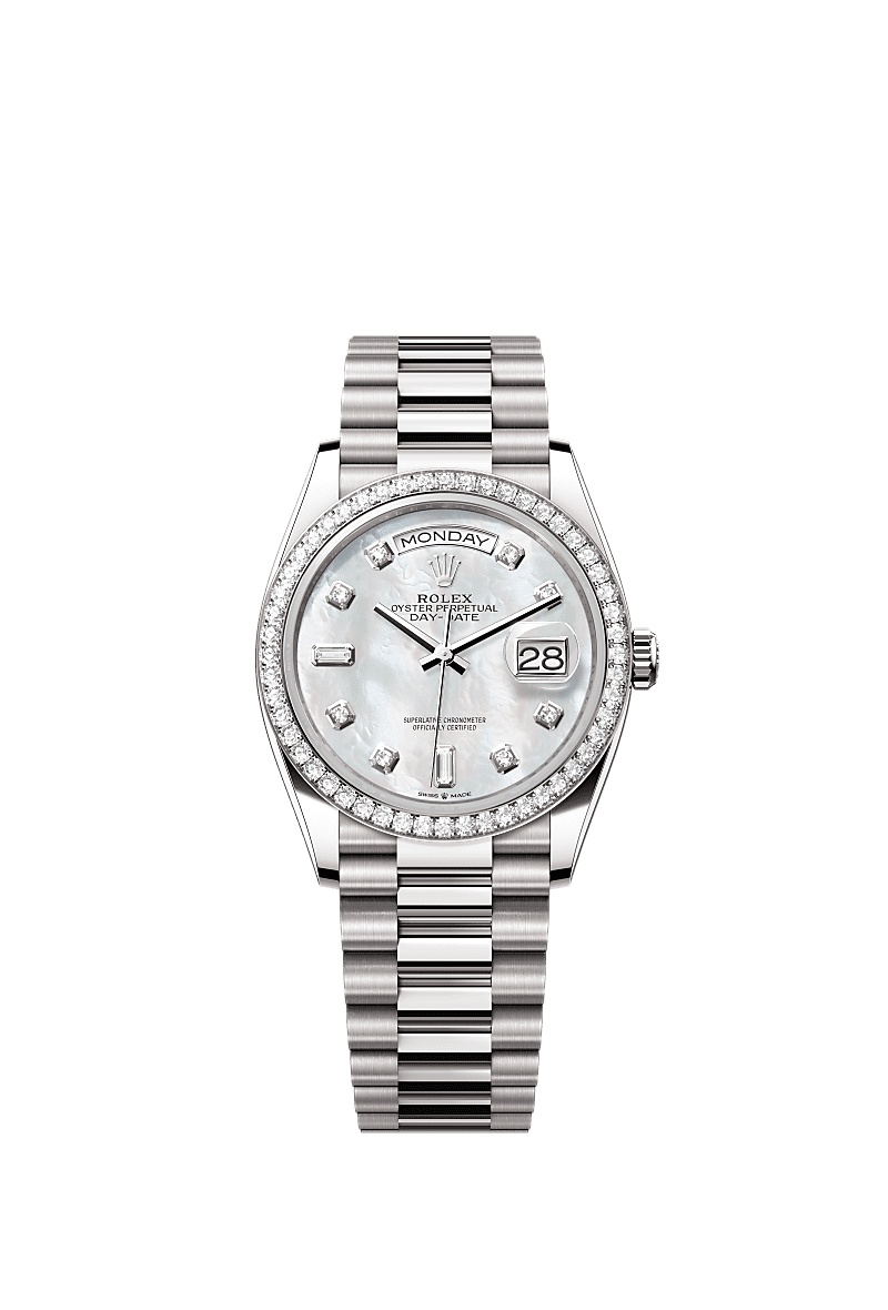 Rolex White Gold Day-Date - 36mm - White mother-of-pearl Diamond Dial - President