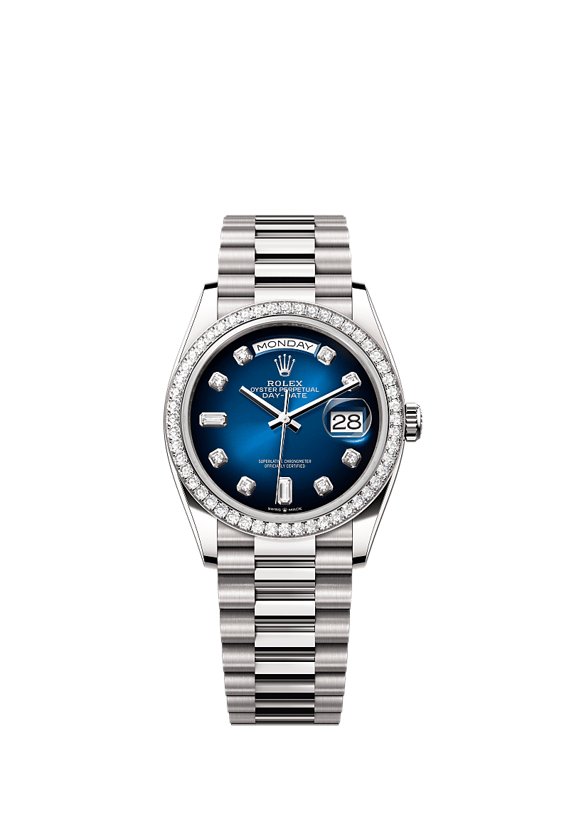 Rolex White Gold Day-Date - 36mm - Blue ombré Diamond Dial - President