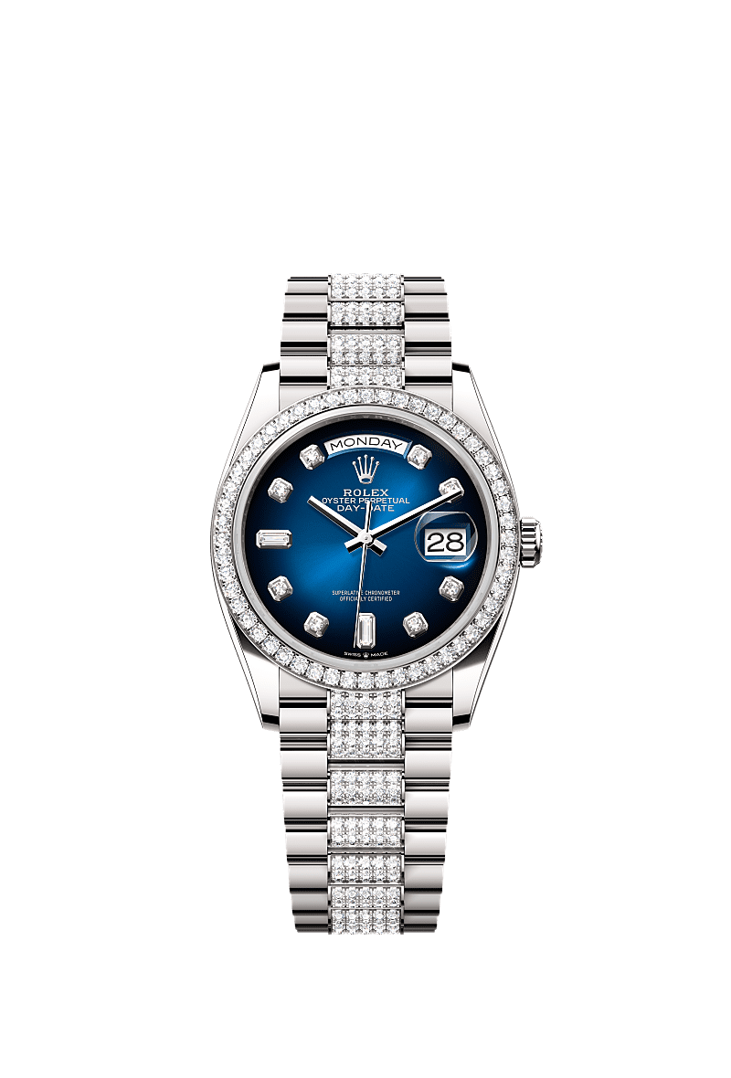 Rolex White Gold Day-Date - 36mm - Blue ombré Diamond Dial - President