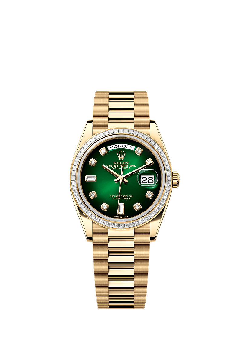 Rolex Yellow Gold Day-Date - 36mm - Green ombré Diamond Dial - President