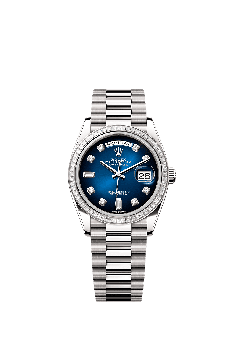 Rolex White Gold Day-Date - 36mm - Blue ombré Diamond Dial - President
