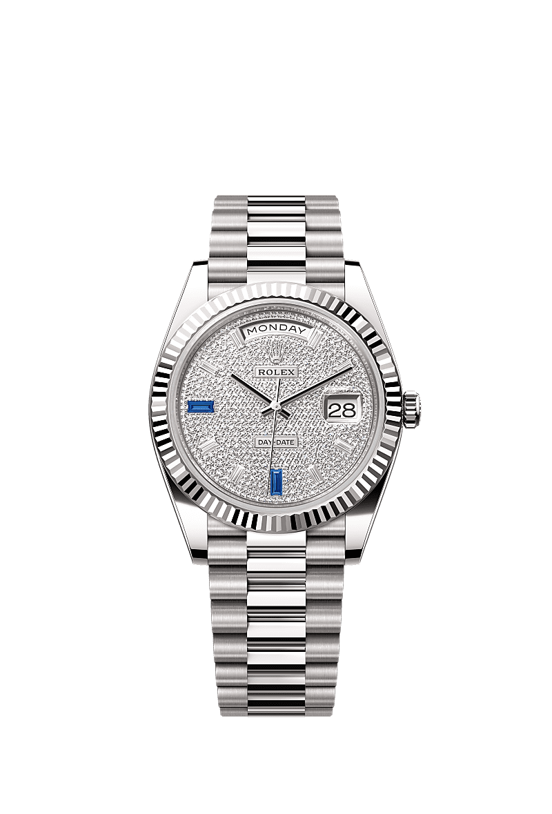Rolex White Gold Day-Date - 40mm - Paved with diamonds and sapphires - President