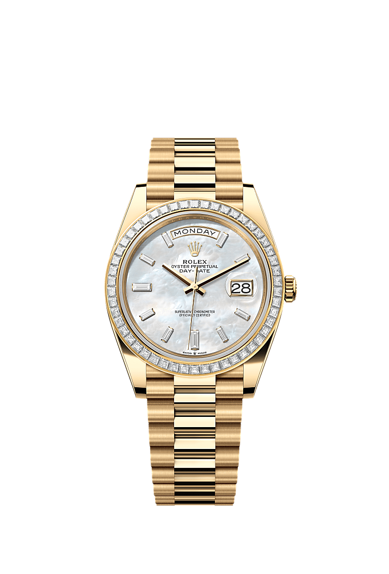 Rolex Yellow Gold Day-Date - 40mm - White mother-of-pearl Diamond Dial - President