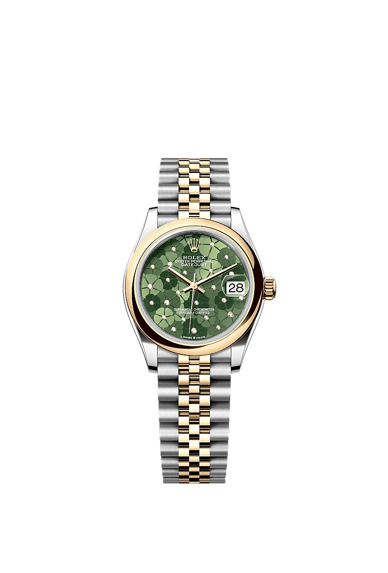 Rolex Two-Tone (YG/SS) Datejust - 31mm - Olive green, floral motif Diamond Dial - Jubilee