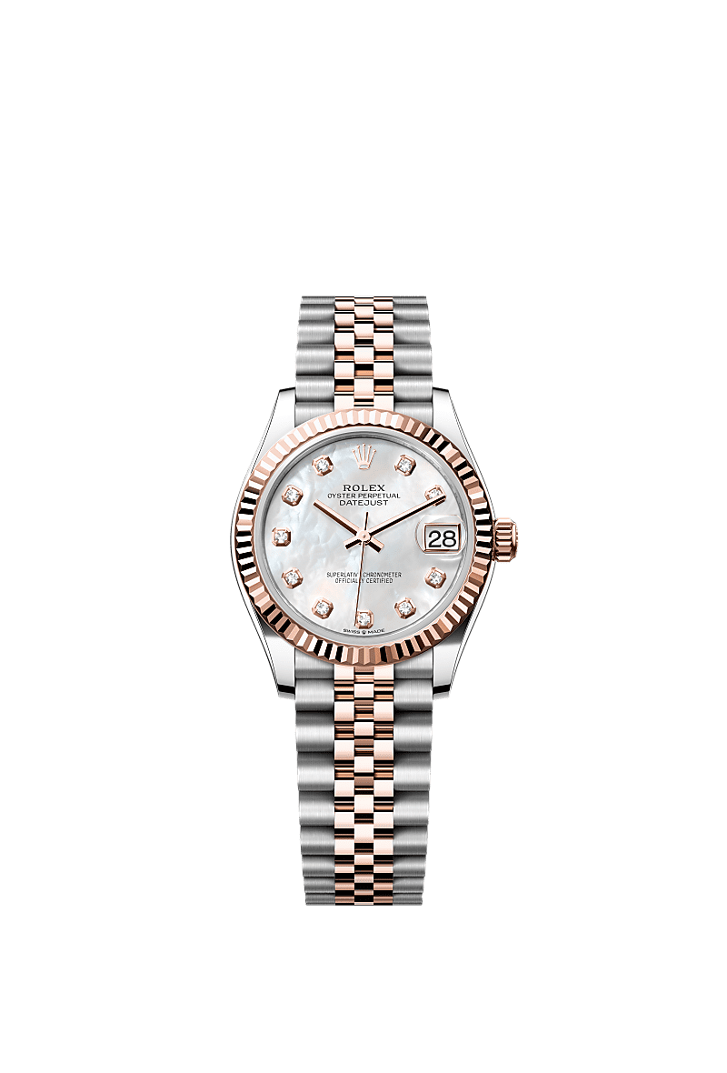 Rolex Two-Tone (RG/SS) Datejust - 31mm - White mother-of-pearl Diamond Dial - Jubilee