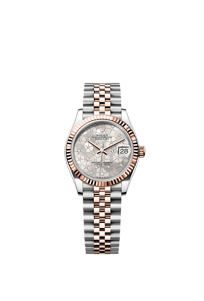 Rolex Two-Tone (RG/SS) Datejust - 31mm - Silver, floral motif Diamond Dial - Jubilee