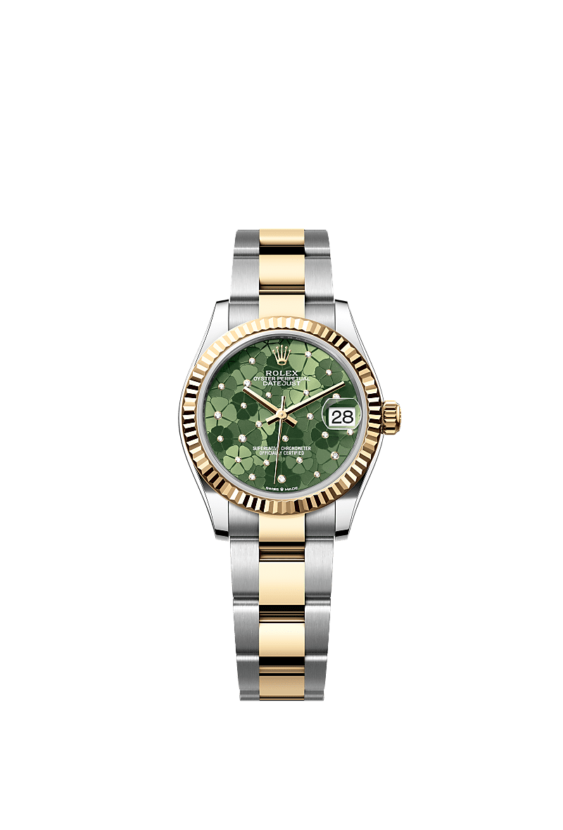 Rolex Two-Tone (YG/SS) Datejust - 31mm - Olive green, floral motif Diamond Dial - Oyster