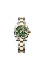 Rolex Two-Tone (YG/SS) Datejust - 31mm - Olive green, floral motif Diamond Dial - Oyster