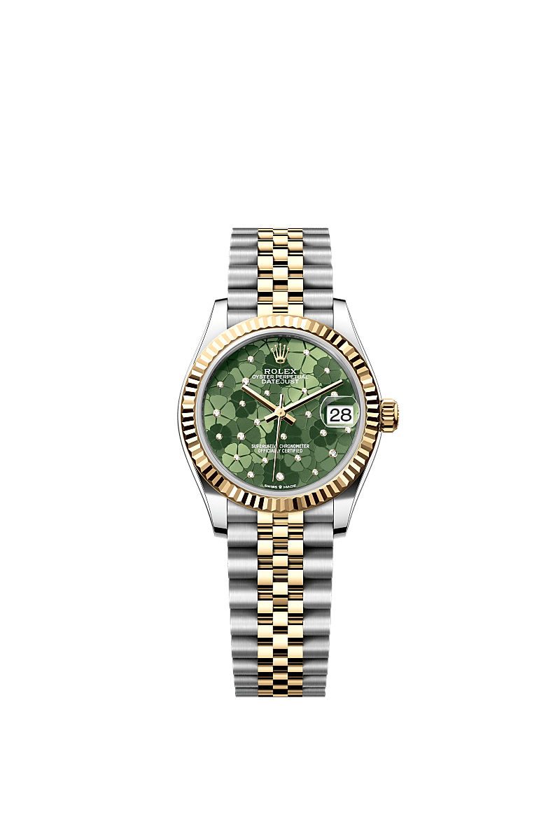 Rolex Two-Tone (YG/SS) Datejust - 31mm - Olive green, floral motif Diamond Dial - Jubilee